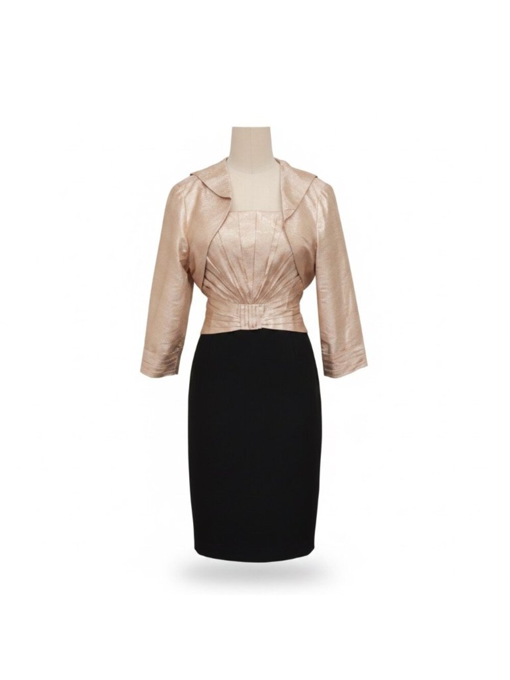 Occasions Mon Cheri Women Champagne & Black Silk Dress With Bolero Size 6 Formal